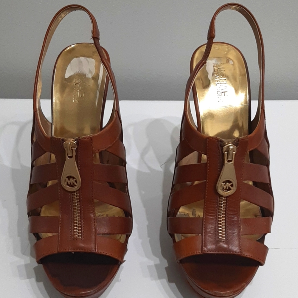 Michael Kors camel leather sling back sandal platform size 9.5